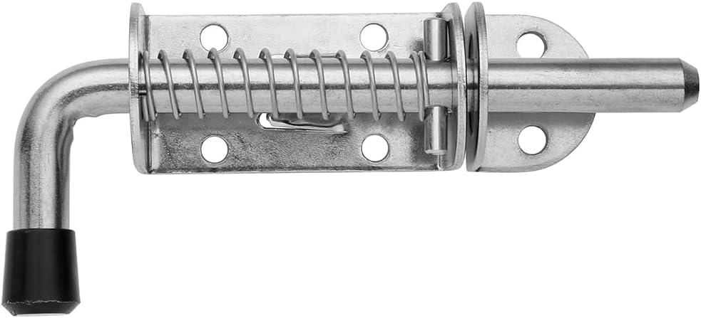 JQK Spring Loaded Latch Pin, 304 Stainless Steel Barrel Bolt Thickened 2mm Door Lock, 5 Inch Brushed Finished(2 Pack), HSB300-P2