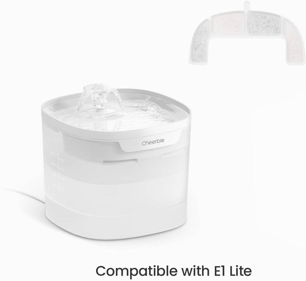 Cheerble Pumpless Cat Water Fountain, 2L/67oz Automatic Pet Fountain, Elfin E1 Lite Cat Fountain for Drinking, MagDrive™ Technology, Continuous Flow Mode, BPA-Free (White, 8 Filters)