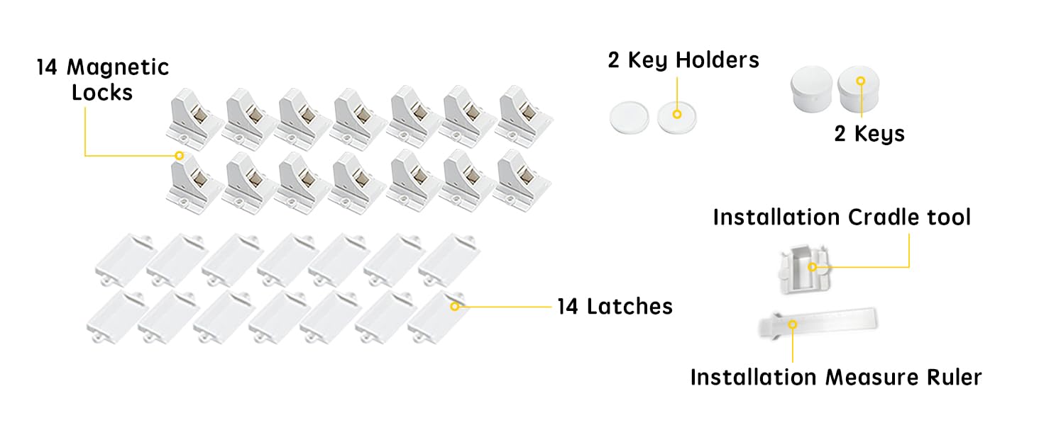 Vmaisi Magnet Cabinet Locks for Babies (14 Locks and 2 Keys)