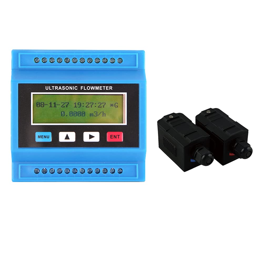 Ultrasonic Flow Meter with External Clamp Sensor Measuring Water Liquid Fluid Mass Flow Sensors for Water DN32-DN80mm 0-160℃(Flow Meter+Small High Temperature Sensor)