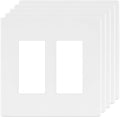 LIDER Matte Finish Double Decorator Switch Cover, Screwless Wall Plate, Mid-Size 2-Gang 4.88" x 4.92", Unbreakable Polycarbonate Thermoplastic, UL Listed, LSWP-32M-W5P, White, 5 Pack