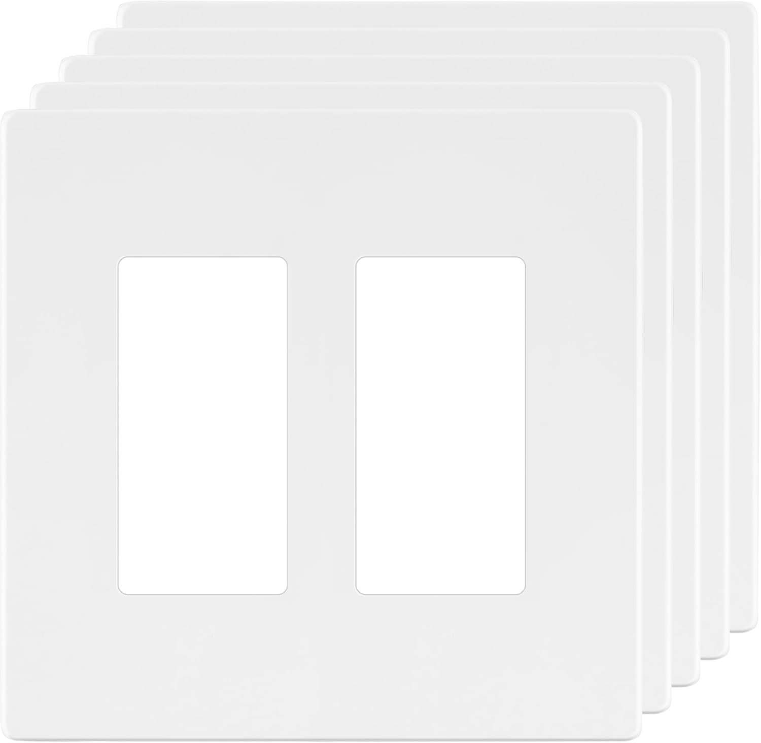 LIDER Matte Finish Double Decorator Switch Cover, Screwless Wall Plate, Mid-Size 2-Gang 4.88" x 4.92", Unbreakable Polycarbonate Thermoplastic, UL Listed, LSWP-32M-W5P, White, 5 Pack