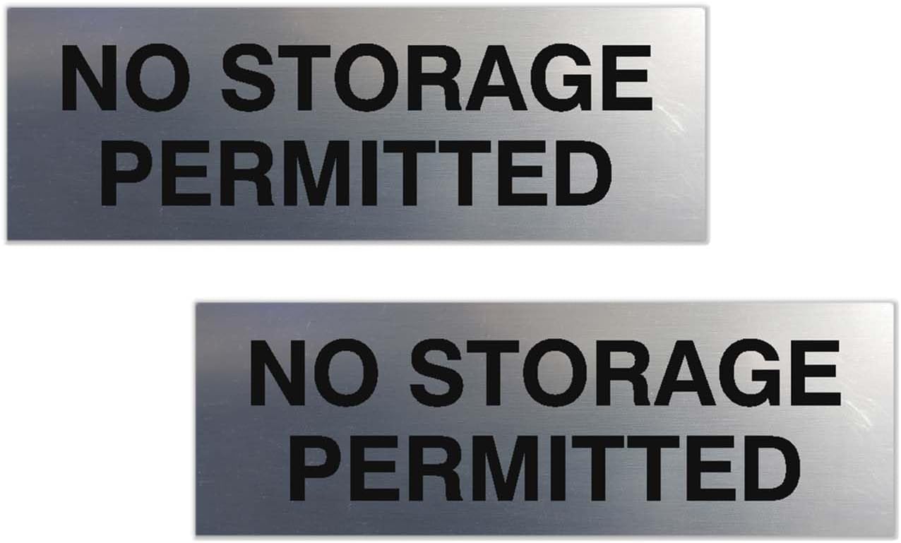 Signs ByLITA Basic No Storage Permitted Sign | Powerful Foam Tape (Brushed Silver) - Large 2 Pack