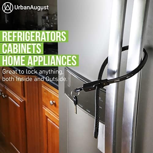 Urban August Adjustable Zip Tie Lock for Refrigerator Door Cabinet Bike Stroller Helmet - Multi-Purpose Keyed French Door Lock - Stainless Steel Fridge Lock with Key (5 Pack Keyed Alike)