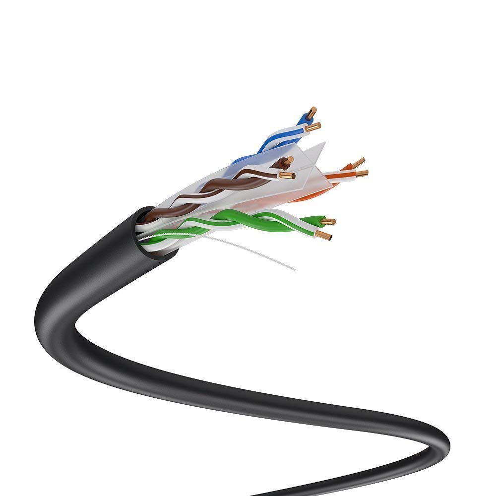 Dripstone CAT6 Direct Burial Ethernet Cable 23AWG Solid CCA UTP, Waterproof HDPE Insulated, Polyethylene (PE) Jacket for Indoor/Outdoor Installations (Black - 1000ft)