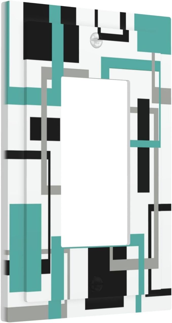 Geometric Turquoise Black Gray Modern Abstract Boho Decorative Outlet Covers 1 Gang Single Rocker Light Switch Cover Plate Wall Plates GFCI Faceplate for Office Nursery Decor
