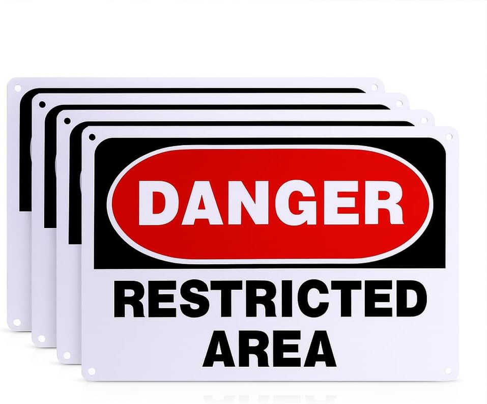 Danger Construction Area Sign Restricted Area Sign Aluminum 14"x10" Uv Ink Printed, Easy to Mount Weather Resistant for Bedroom (4-pack)…