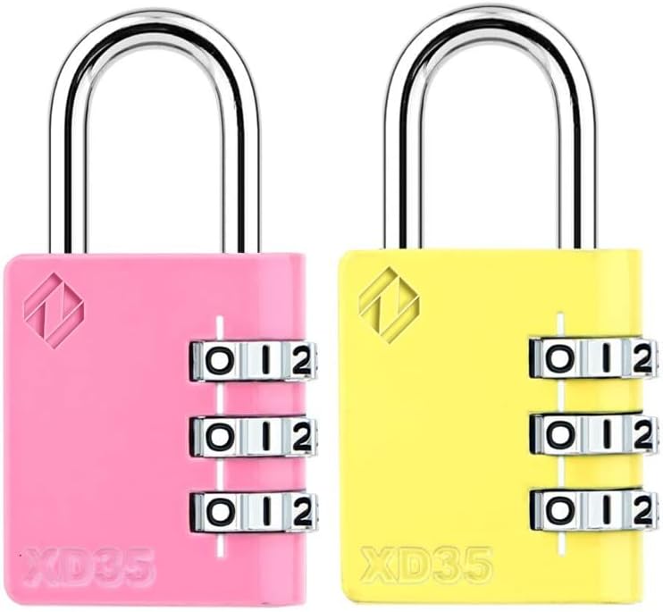 XD35 Combination Lock, 3-Digit Padlock for School Gym Sports LockerLock, Fence, Toolbox, Case, Hasp Storage (2-Pack, Pink, Yellow)