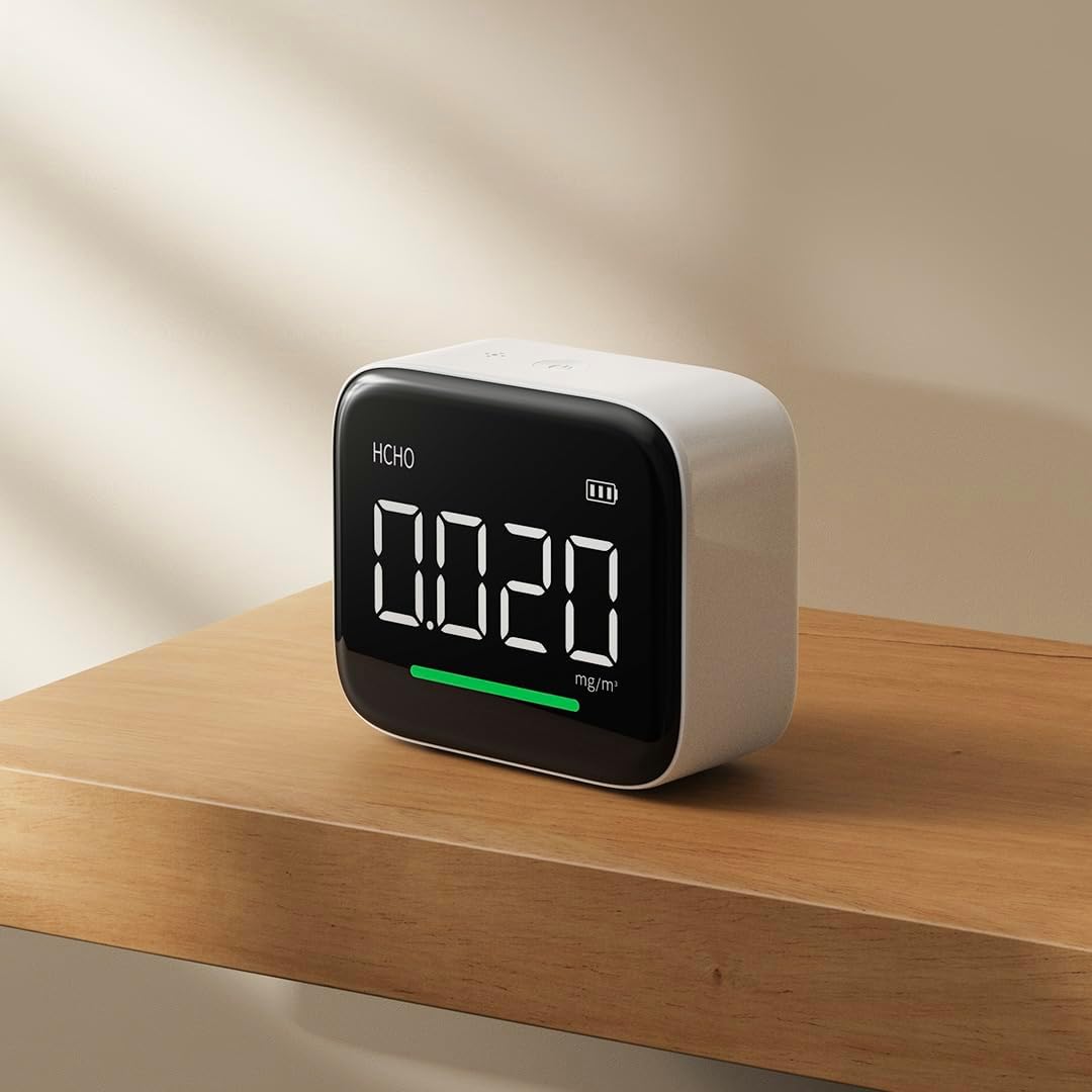 Formaldehyde Detector, Dual Platinum Sensor 0.001mg/m³ Accuracy, 4-in-1 Air Quality Monitor for HCHO/Hum/Temp with LED Display, USB-C Rechargeable for Office, Home, Nursery