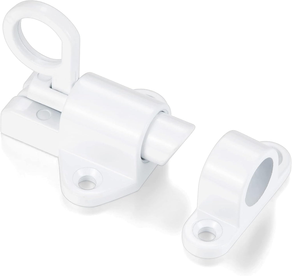 5 Packs Self-Closing Latches，White Spring Door Lock，Resilient Bolt Latch Aluminum Alloy Safety Automatic Spring Barrel Slide Door Lock with Screws,Used for Gate,Window and Cabinet etc