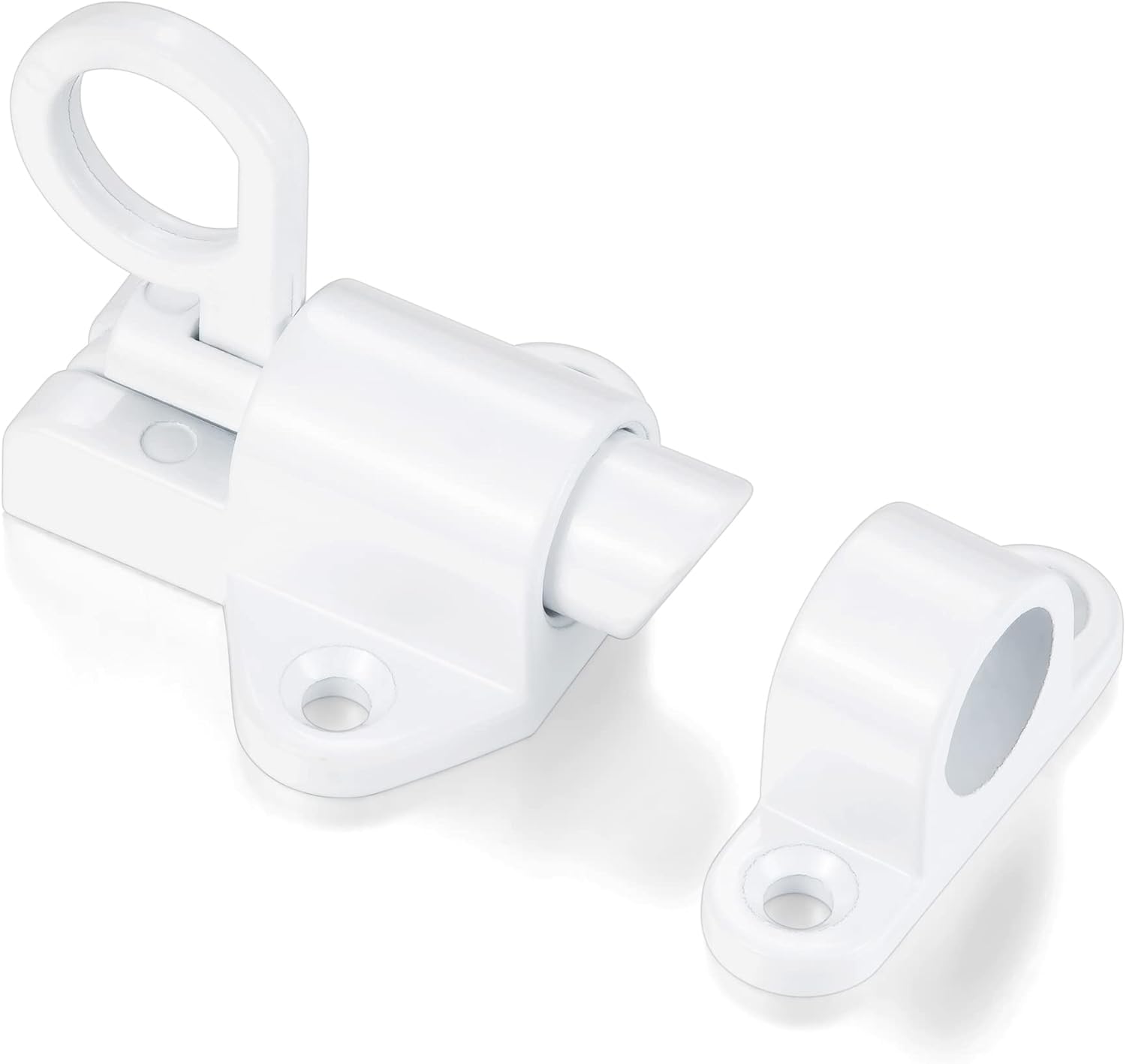 5 Packs Self-Closing Latches，White Spring Door Lock，Resilient Bolt Latch Aluminum Alloy Safety Automatic Spring Barrel Slide Door Lock with Screws,Used for Gate,Window and Cabinet etc