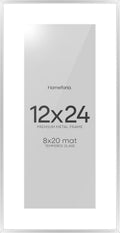 Homeforia 12 x 24 Picture Frame Silver, High End Metal 12x24 Poster Frames with Mat 8x20 Photo, 12 x 24 Silver Frames Matted to 8 x 20 Print, 24by12 Panoramic Frame, Tempered Glass, Wall Kit, Set of 1