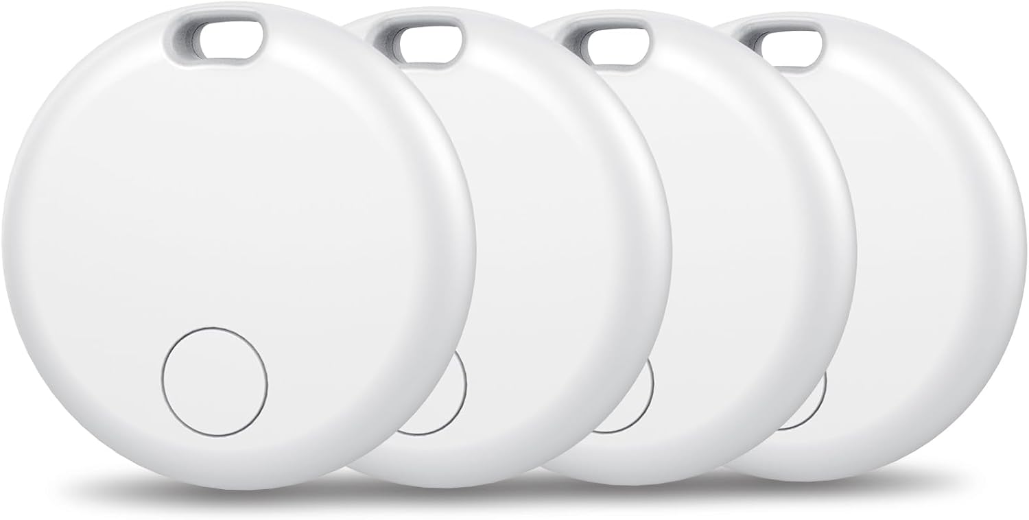 Air Tracker Tags-4 Pack: Smart Bluetooth Tracker, Item Finder Works with Apple Find My (iOS Only) App, Trakcer Tag Locator for Keys, Luggage, Satchel, weTag mini. (Not for Android Devices)