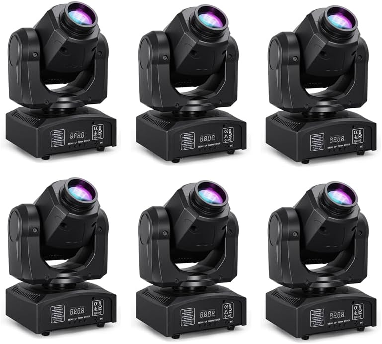 MINGJIE 60W LED Moving Head Stage Lights with DMX512 Control - 8 Gobos & 8 Colors, Sound Activated, 540° Pan & 270° Tilt, Compact DJ Light for Wedding, Party Stage Lighting (1Pack =6PCS)
