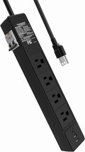 4-Outlet GFCI Power Strip with 4 USB Ports (2 USB-C), 6FT Heavy Duty Surge Protected Extension Cord, 15A/1875W, Wall Mountable Outlet Extender for Garden, Office, Pressure Washer, Lawn