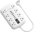 Short Extension Cord 1 ft - Small Power Strip Flat Outlet Extender Surge Protector with 8 AC Outlets 6 USB (5V/4.8A 24W), Mini Extension Cord Flat Wall Plug for Home Office Dorm Kitchen Bathroom