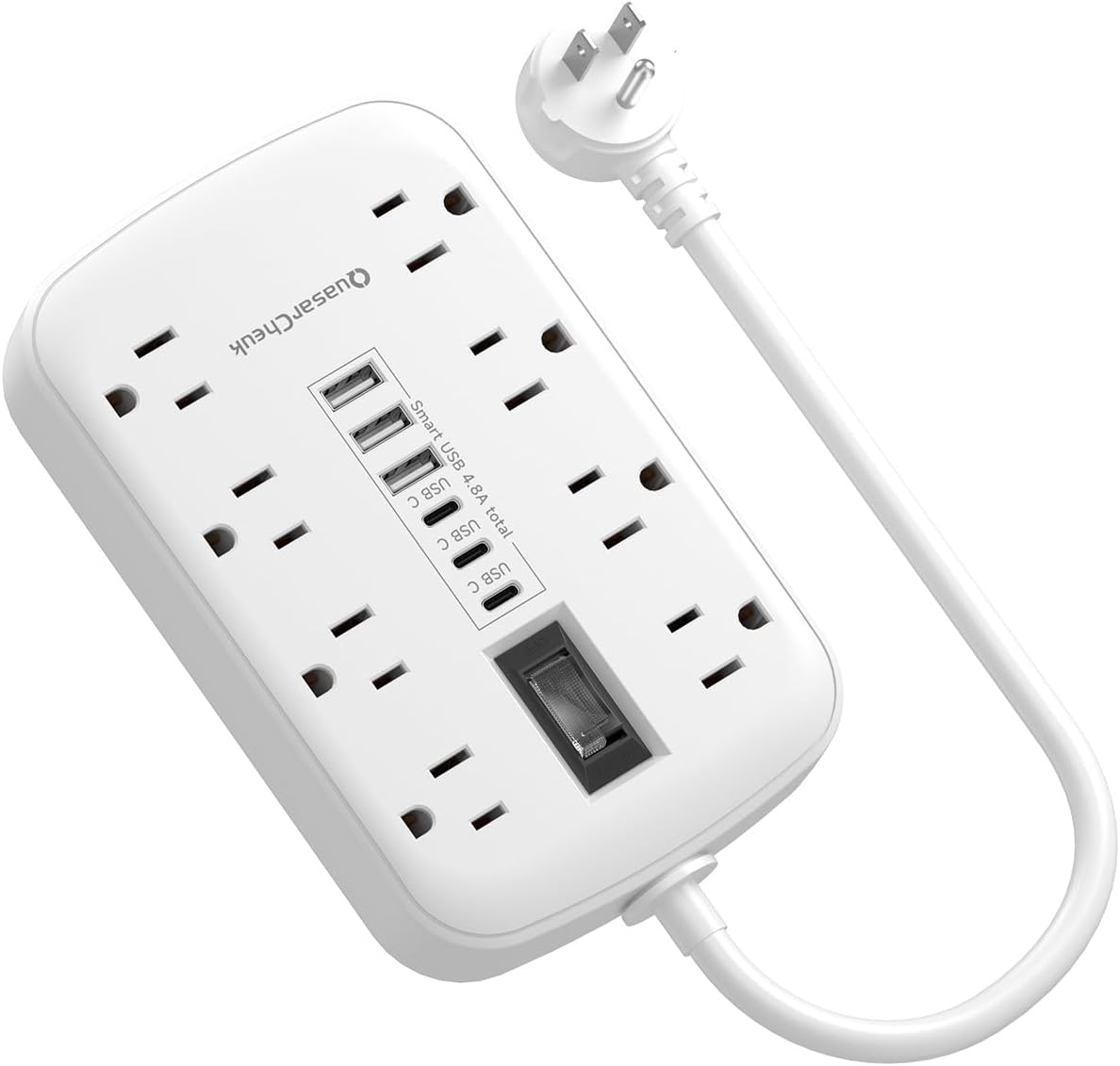 Short Extension Cord 1 ft - Small Power Strip Flat Outlet Extender Surge Protector with 8 AC Outlets 6 USB (5V/4.8A 24W), Mini Extension Cord Flat Wall Plug for Home Office Dorm Kitchen Bathroom