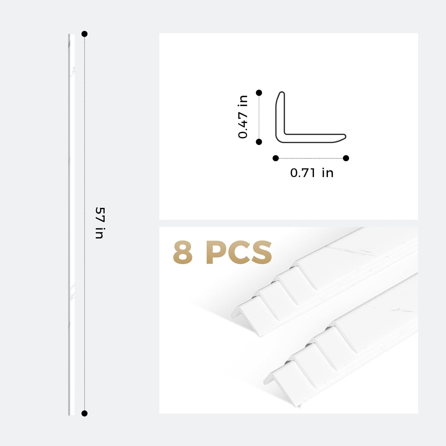 OUZUGIE 8-Pack 57 Inches, WPC Slat Wall Panel Trim,Corner Guard for Low Grille (White)