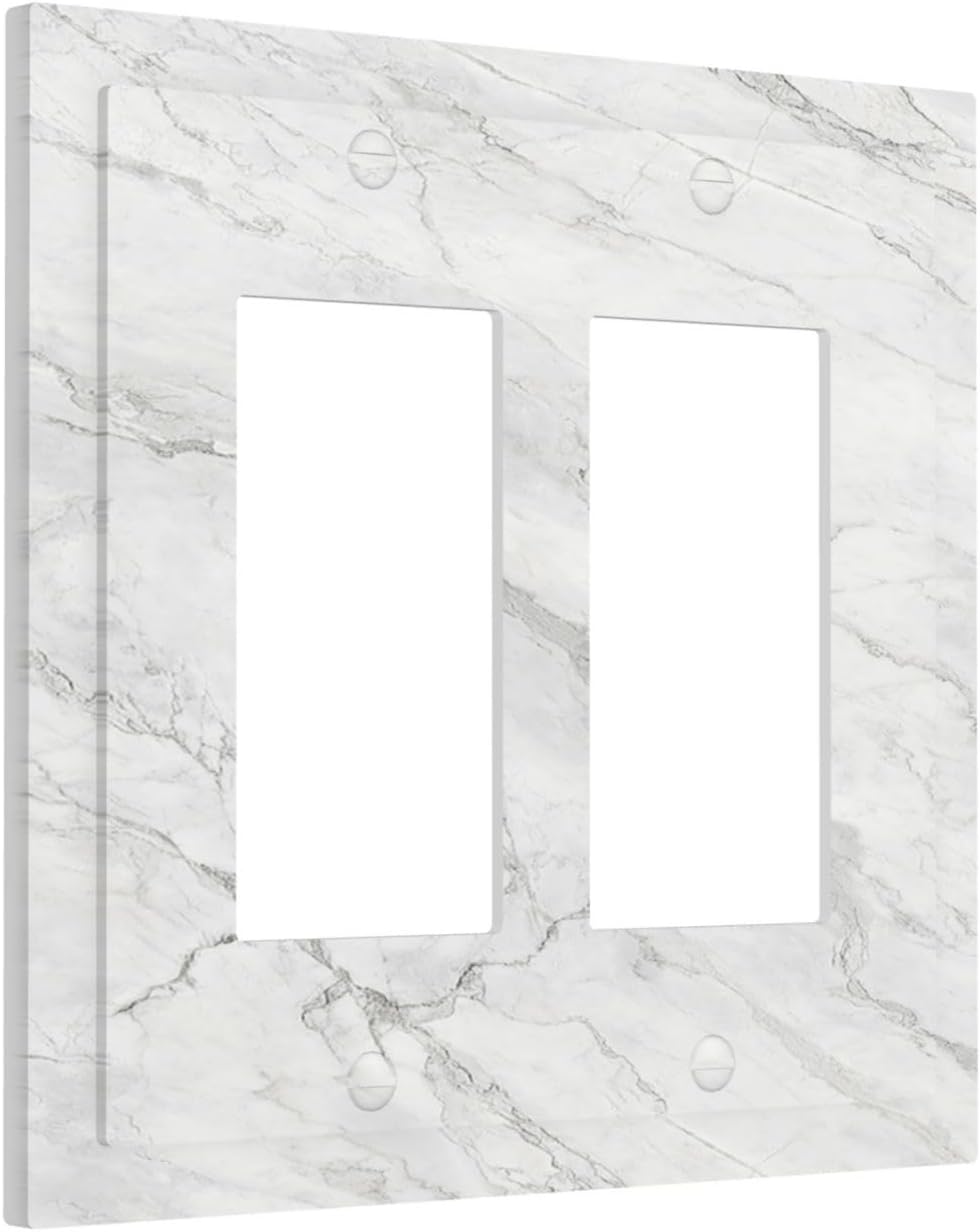 Decorative Outlet Covers Marble Granite White And Grey 2 Gang Double GFCI Rocker Electrical Wall Panels Light Switch Cover Plate for Home Bedroom Decor