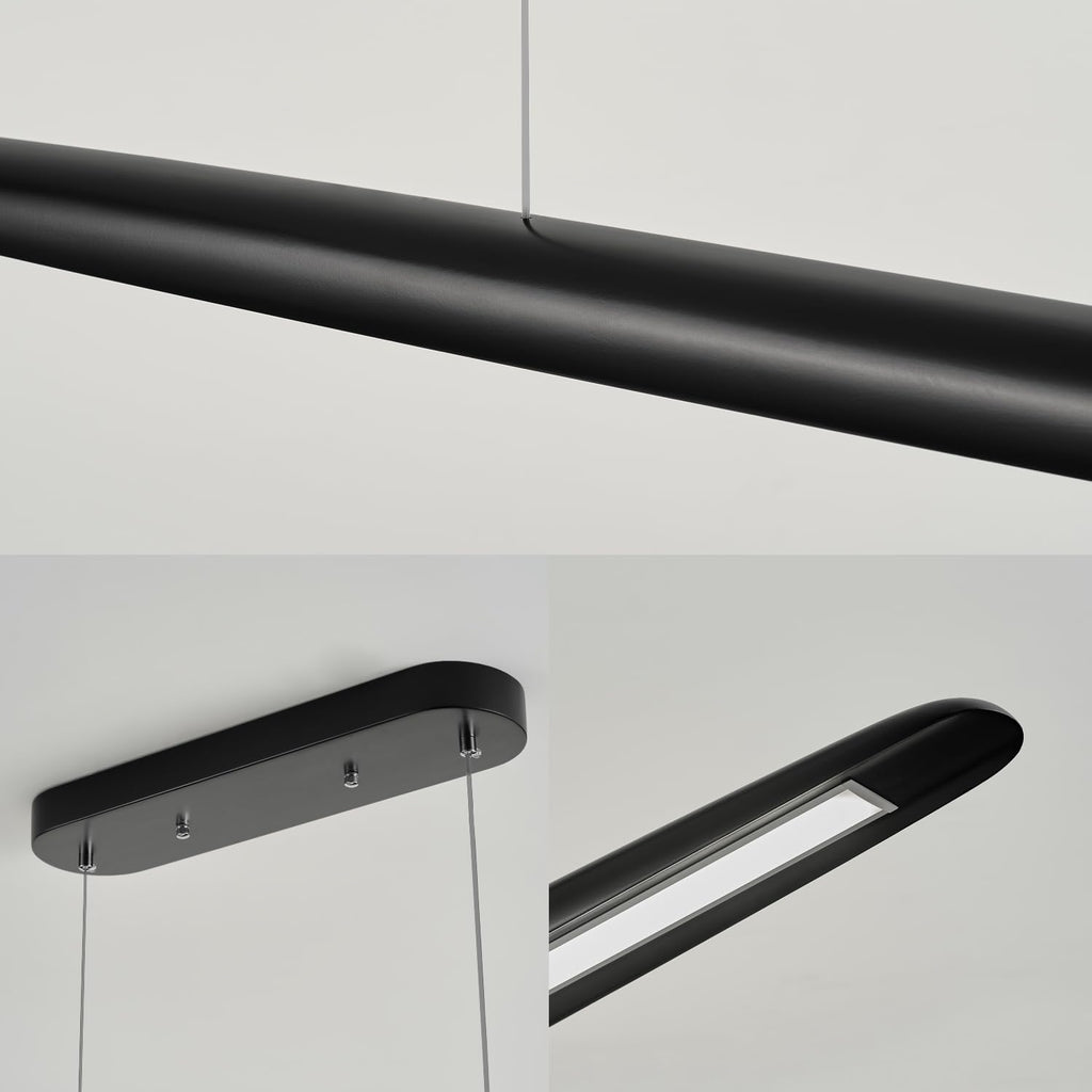 71" Wood Linear Pendant Light Black Linear Pendant Dinning Room Hanging Lights LED Dimmable Chandeliers 50w for Dining Room Pool Table Lights Kitchen Island Light Black