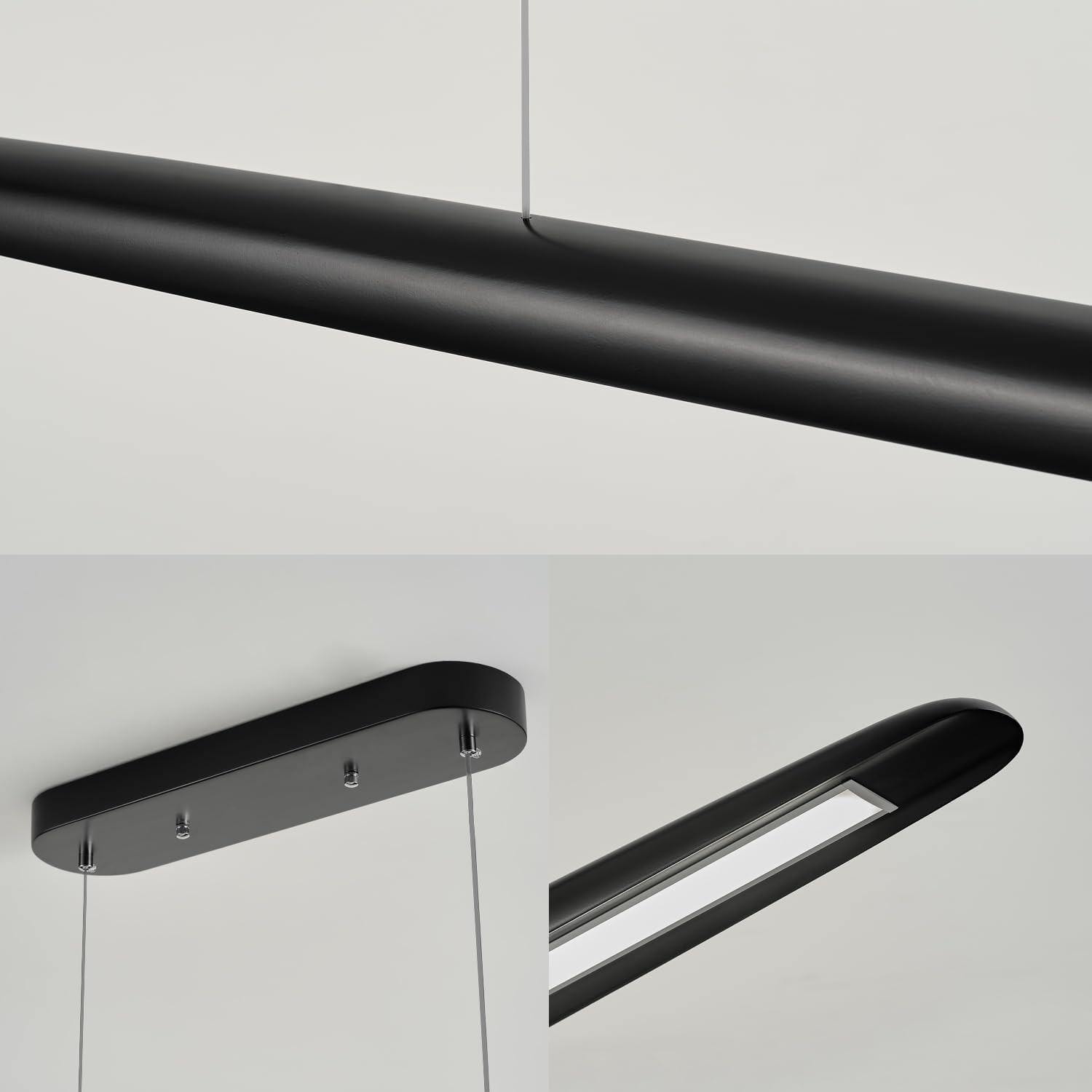 71" Wood Linear Pendant Light Black Linear Pendant Dinning Room Hanging Lights LED Dimmable Chandeliers 50w for Dining Room Pool Table Lights Kitchen Island Light Black
