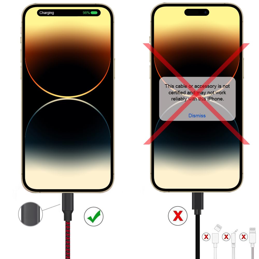 TAKAGI for iPhone Charger, [MFi Certified] Lightning Cable 3PACK 6FT Nylon Braided USB Charging Cable High Speed Transfer Cord Compatible with iPhone 14/13/12/11 Pro Max/XS MAX/XR/XS/X/8/iPad(Red)