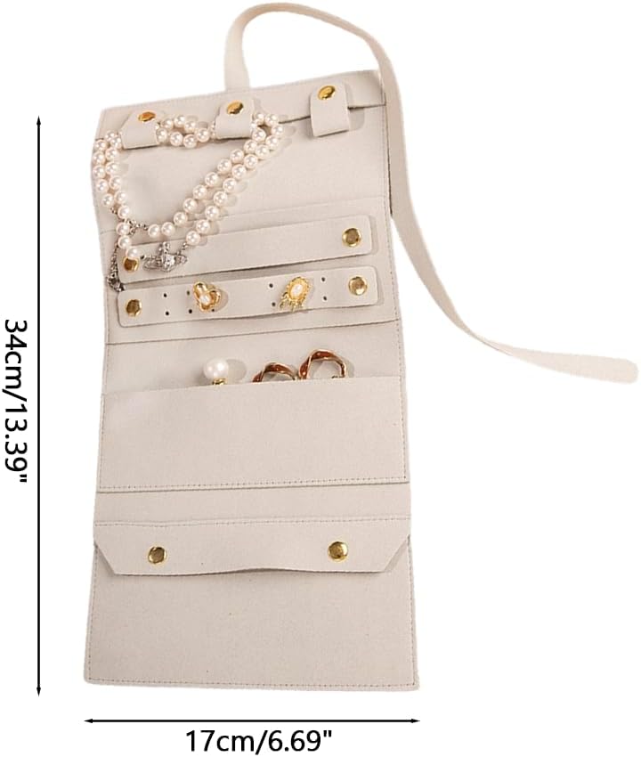 MiOYOOW Travel Jewellery Roll, Compact & Space-Saving Foldable Jewel Bag Portable Jewellery Case for Earrings, Rings, Necklace, Bracelets