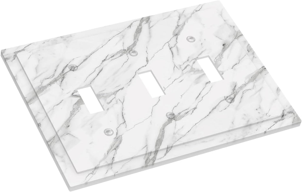 Decorative Light Switch Cover Plate Modern Grey Marble Texture 3 Gang Wall Plates for Electrical Outlets Triple Toggle Switch Plate Covers Outlet Covers Faceplate for Bedroom Home Decor