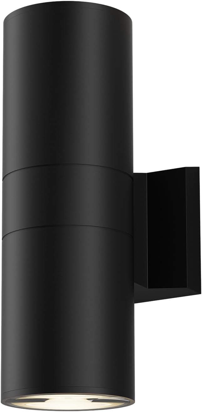 JAYMP 11.8" Up and Down Wall Sconce Aluminum Modern Outdoor Light, Black Round IP65 Waterproof Exterior Wall Lamp for Front Door Patio Porch Staircase Hallway