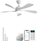 Sofucor 45" Smart Ceiling Fan, Indoor/Outdoor White Ceiling Fans with Lights and Remote, Works with Alexa/Google/App, 3-Color Light 6-Speed Timing Reversible DC Motor for Bedroom Living Room Patio
