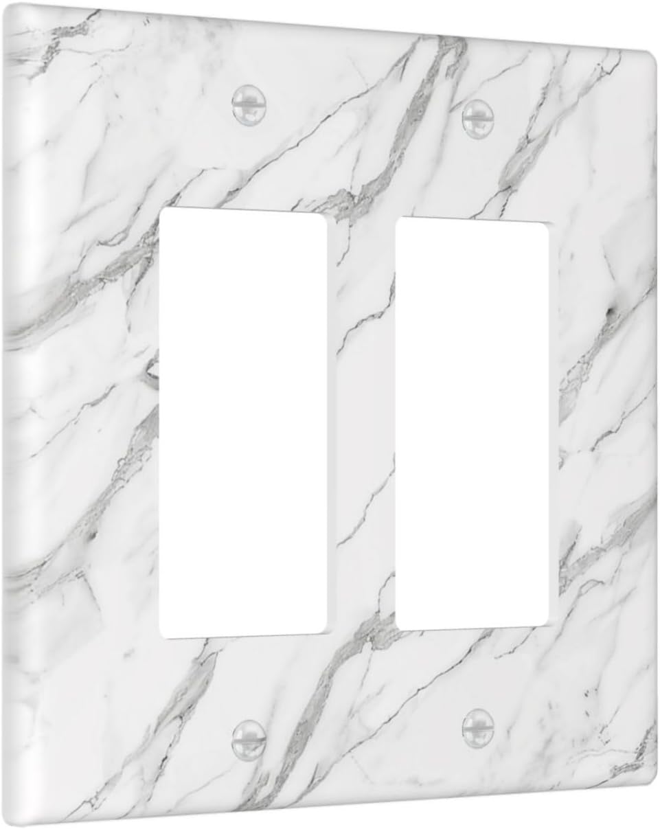 Decorative Outlet Covers Modern Grey Marble Texture 2 Gang Light Switch Cover Plate Double Rocker Wall Plates for Electrical Outlets Switch Plate Covers for Bedroom Kitchen Home Decor