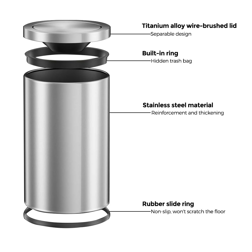 Stainless Steel Garbage Can with Lid,Small Bathroom Trash Can with Flipping Lid for Bathroom,Hotel,Office,Laundry【Perfect Christmas Gift】(Sliver)