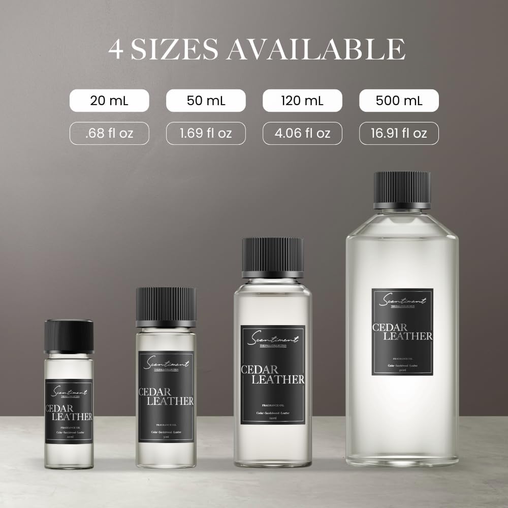 Scentiment Diffuser Oil - Cedar Leather Fall Collection | Aromatherapy Home Fragrance | Luxurious Scent with Lemon, Jasmine Sandalwood, Amber, Lavender, Vanilla, & Musk (120ml)