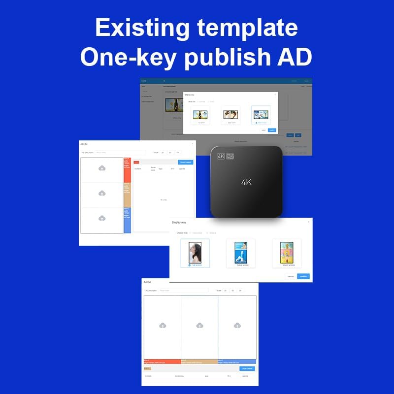 Smart Digital Signage Player with Non-Subscription CMS Software 7x24 Stable Auto Play Make TV Set Become LCD Display Andriod 4K Advertising Media Player(YM05)
