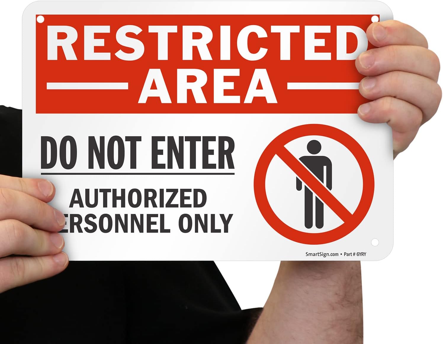 SmartSign 7 x 10 inch “Restricted Area - Do Not Enter, Authorized Personnel Only” Sign with Symbol, Digitally Printed, 55 mil HDPE Plastic, Red, White and Black, Made in USA