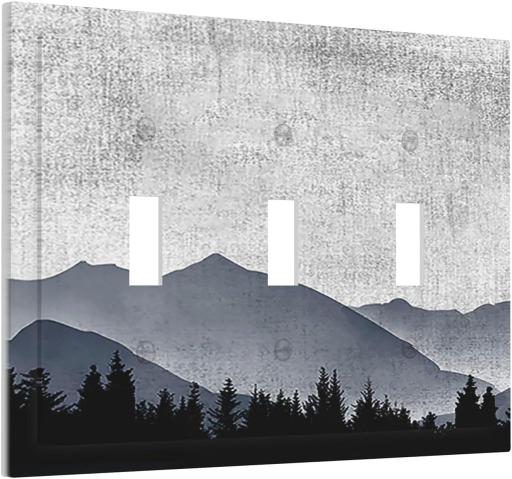 Decorative Switch Plates Natural Landscape Mountains Pine Trees 3 Gang Wall Plate Triple Toggle Light Switch Cover Faceplate Electrical Wall Panels for Bedroom living Room Decor