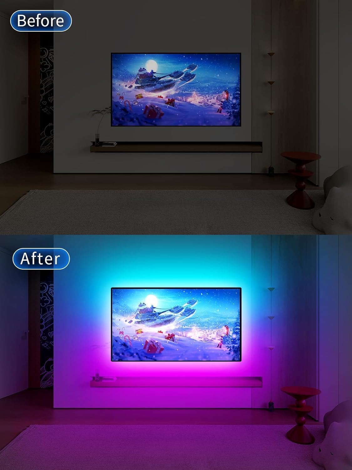 GIPOYENT LED Lights for TV, 18FT TV LED Backlight, for 40-75 Inch TV, Music Sync TV LED Light with Bluetooth Function - RGB Color Changing Light Strip for Bedroom (18ft)