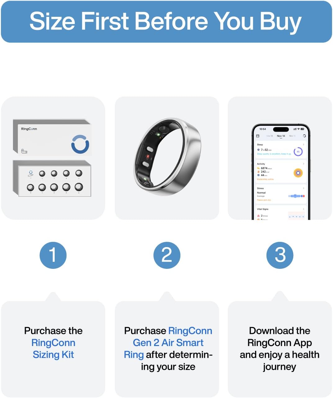 RingConn Gen 2 Air, Ultra-Thin AI Smart Ring, 10-Day Battery Life, Fitness/Sleep/Stress/HR Tracker for Women&Men, No App Fee for Standard Features, iOS & Android Compatible (Size 13, Galaxy Sliver)