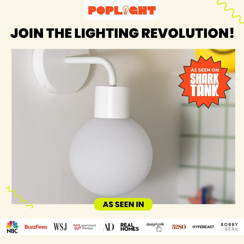 Wireless Wall Sconce (Shark Tank) Rechargeable & Dimmable LED Light w/App Control & Damage-Free Install, Moveable Modern Ambient Lighting for Elegant Home & Bedroom Decor | Popwhite