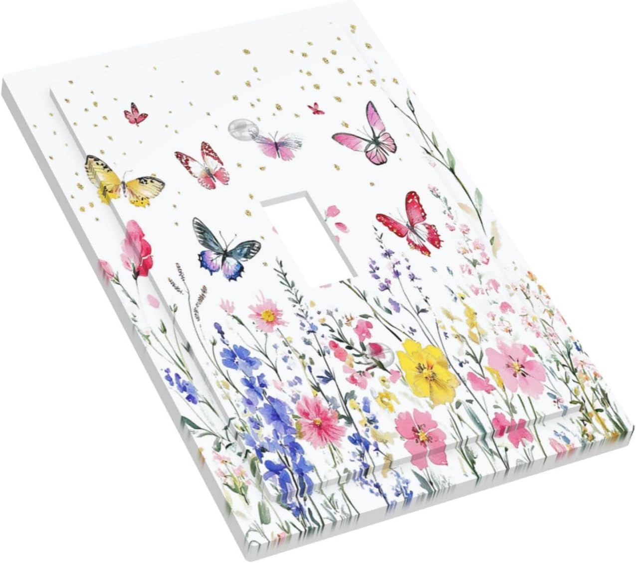 Decorative Light Switch Cover Watercolor Floral Butterfly Colorful Wildflower 1 Gang Single Toggle Device Electrical Faceplate Switchplates Decorator Outlet Wall Plate For Bed Room Decor