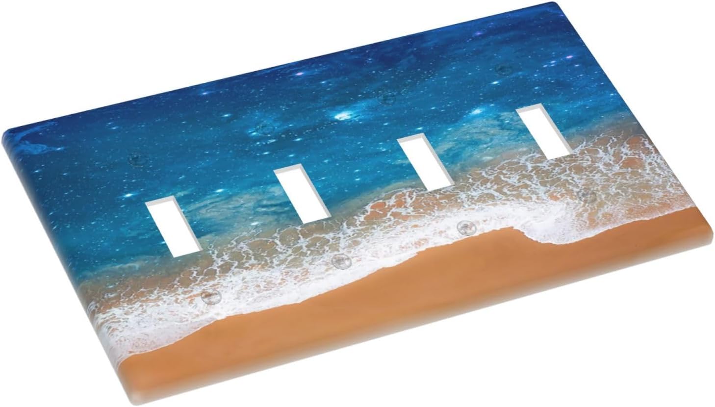 Light Switch Cover Plate Blue Sea Ocean Beach Waves Quad Toggle Wall Plates Decorative Switch Plates 4 Gang Outlet Covers Electrical Panel Cover Faceplate for Home Decor 4.5 X 8 IN
