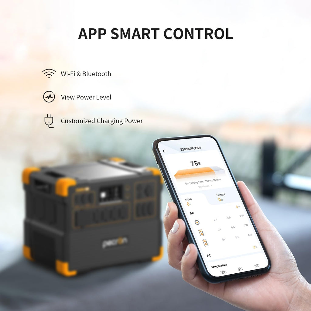 pecron Portable Power Station 3072Wh E3600LFP, 5x3600W AC Outlets Power Station, LiFePO4 Battery Backup Expanded to 15.36KWh, Fast Charging Solar Generator for Home Use, RV, Camping, CPAP, Emergencies