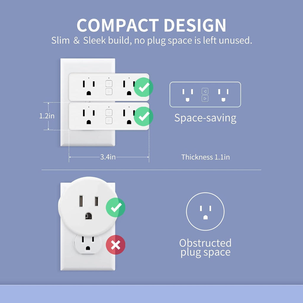 Dual Smart Plug, Matter Smart Plug, Smart Plugs That Compatible with Siri, Alexa, Google Home, Smartthings, WiFi Plug w/Remote Control, Timer & Schedule, White, 4-Pack