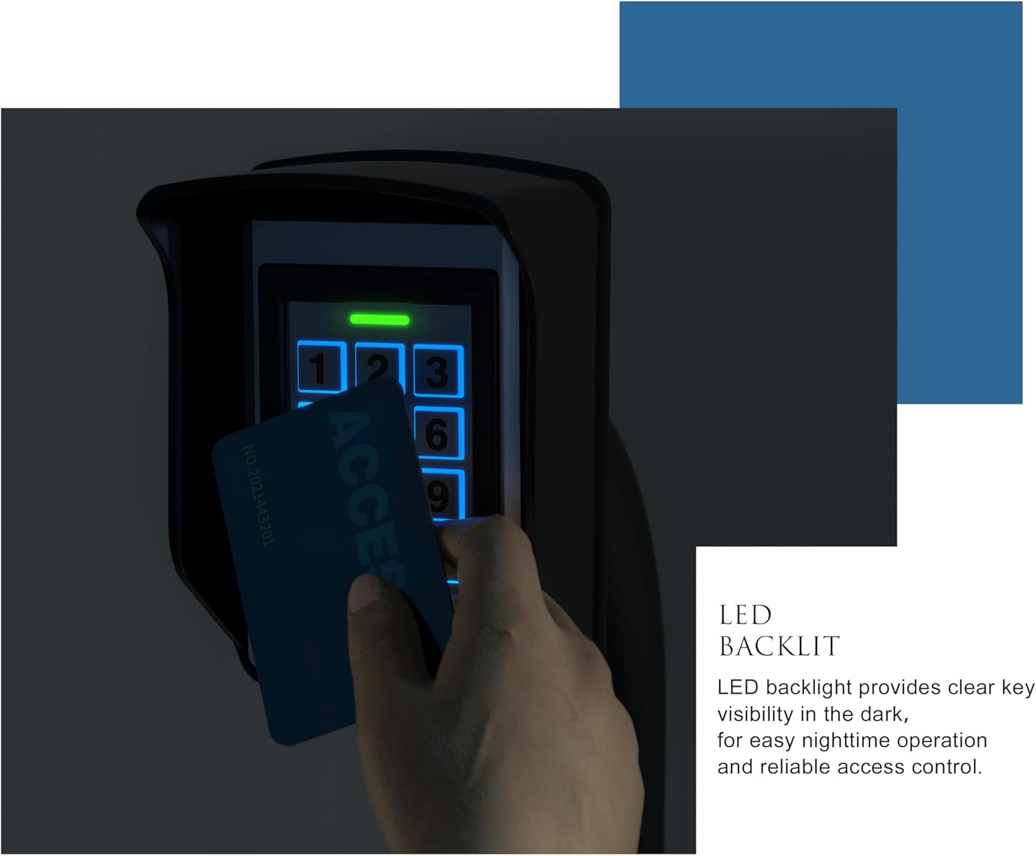 Blütezeit Wired Gate Opener Keypad with 2 RFID Cards & 16.4ft Cable, IP67 Waterproof Metal Entry Pad for Garage Door, Gate Motors, 12V DC Supports 2000 Users with PIN Code & Card Access Control System