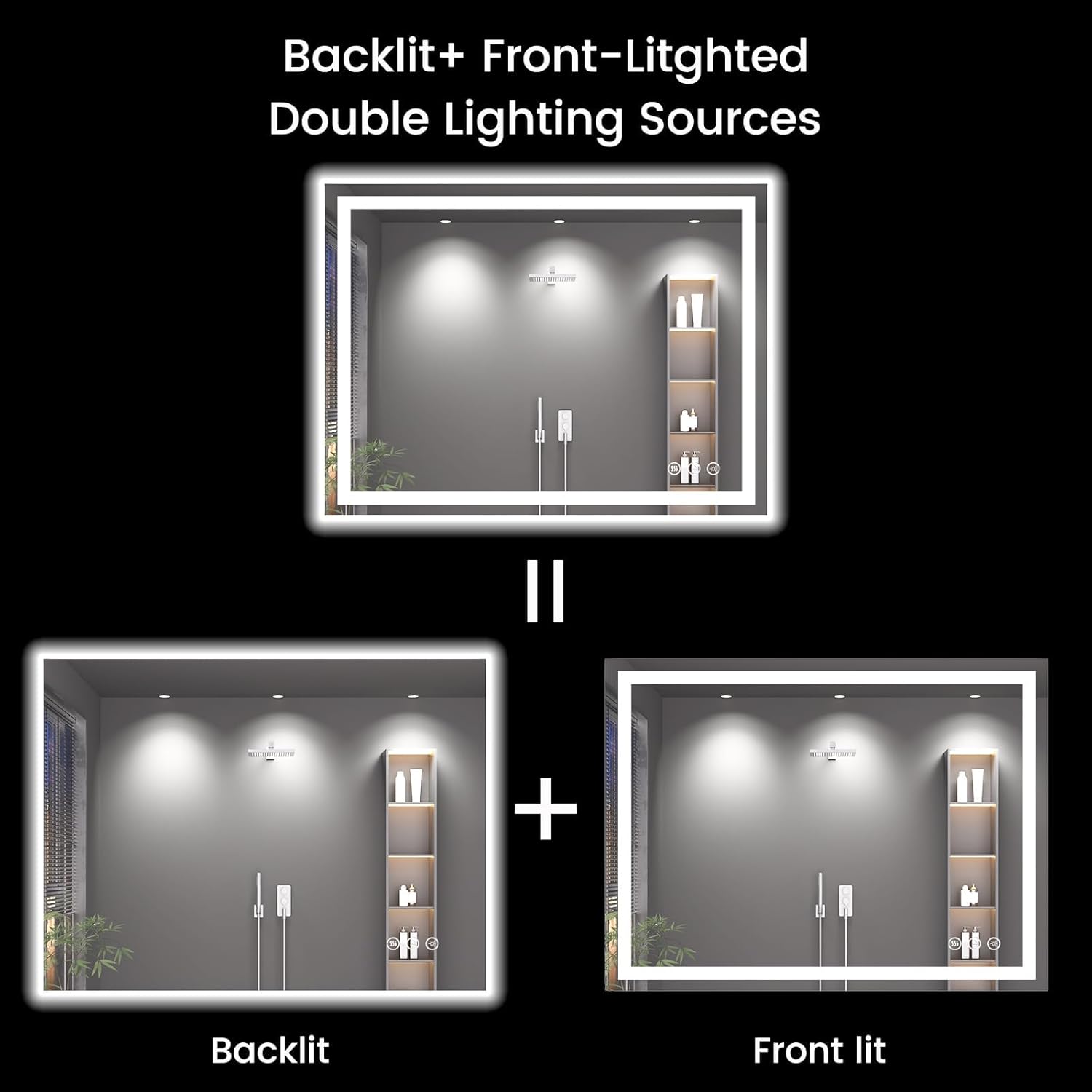 48X40 LED Bathroom Mirror with Lights, Anti-Fog, Backlit + Front Lit (CRI>90), Lighted Bathroom Vanity Mirror for Wall, Memory Function, Dimmable, Tempered Glass, Shatter-Proof
