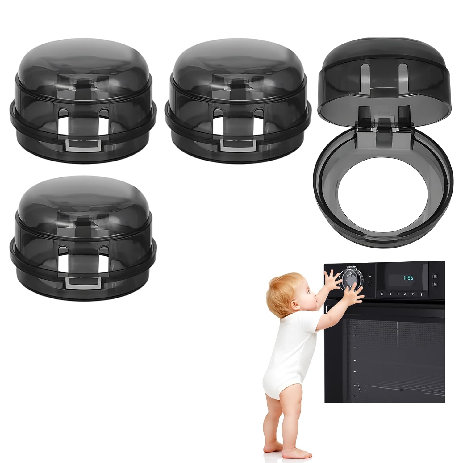 Gas Stove Knob Covers – Heat-Resistant Baby Proof Stove Knob Covers, Universal Size Gas Stove Knob Locks, Stove Child Proof Knobs with Adhesive, Stove Safety Guard for Kids Toddler Pet(4 Pack)