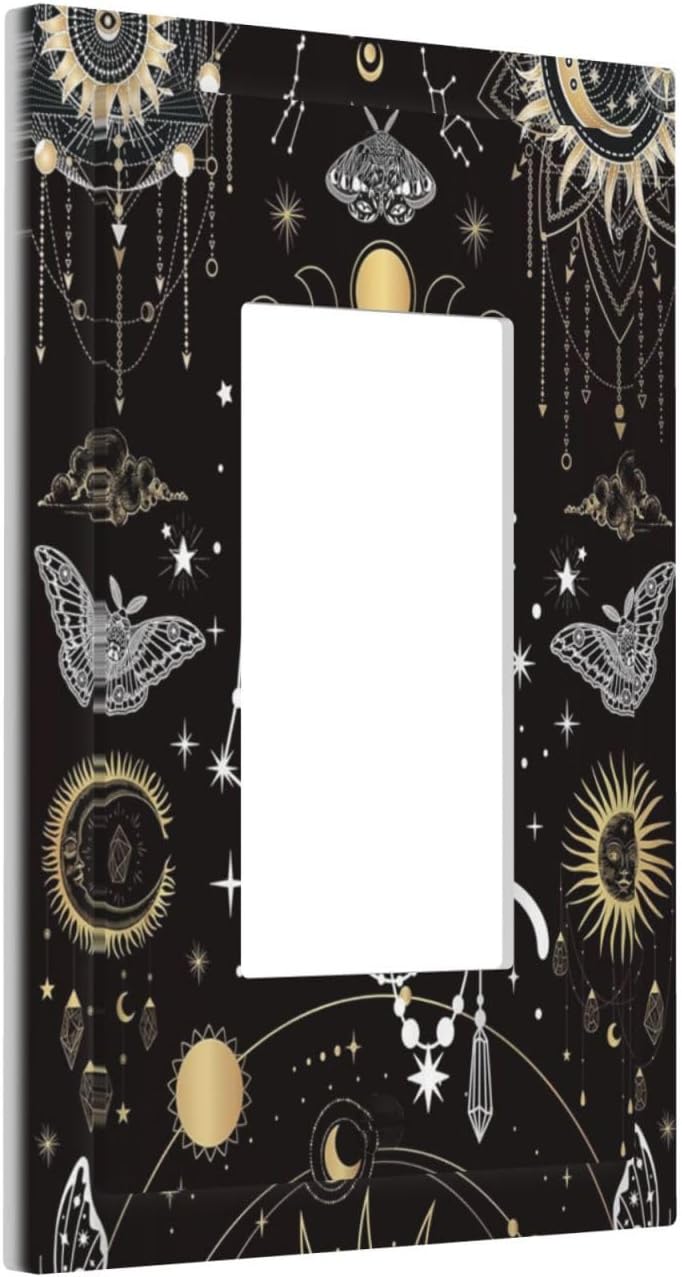 White Cat Tarot Moon Phases Moth Celestial Gothic Decorative Outlet Covers 1 Gang Single Rocker Light Switch Cover Plate Wall Plates GFCI Faceplate for Kids Room Bedroom Decor