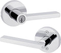 Kwikset Halifax Keyed Storeroom Entry Door Handle with Lock and Key, Secure Keyed Reversible Lever Exterior, for Front Entrance and Bedrooms, Polished Chrome, Pick Resistant Smartkey Rekey Security