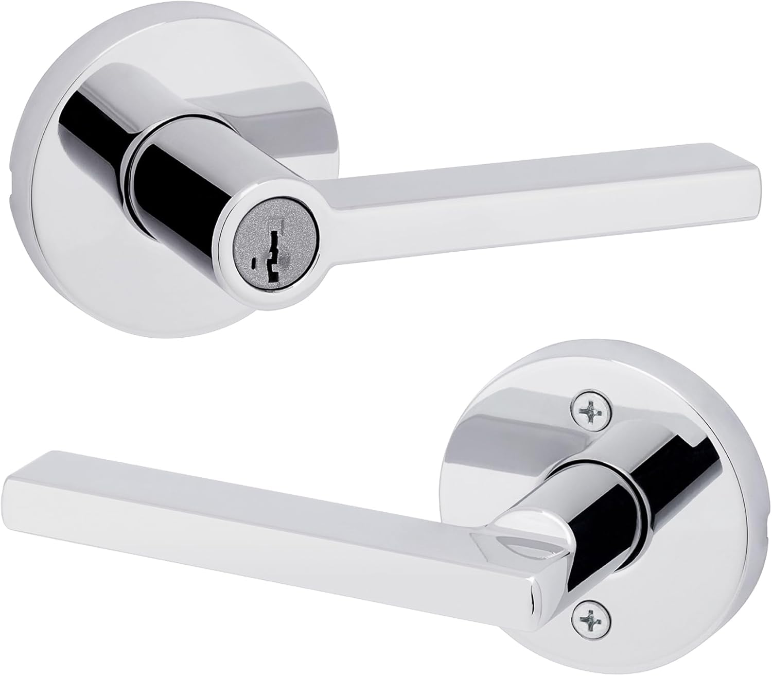 Kwikset Halifax Keyed Storeroom Entry Door Handle with Lock and Key, Secure Keyed Reversible Lever Exterior, for Front Entrance and Bedrooms, Polished Chrome, Pick Resistant Smartkey Rekey Security