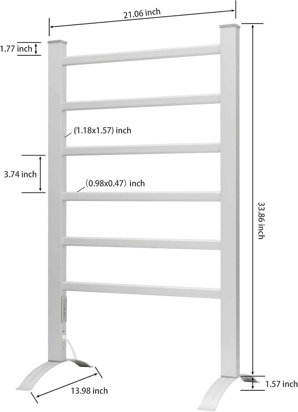 KEG Towel Warmer 6 Bars for Bathroom Freestanding or Wall Mounted Bath Towel Heater Plug-in with Built-in Timer Silver